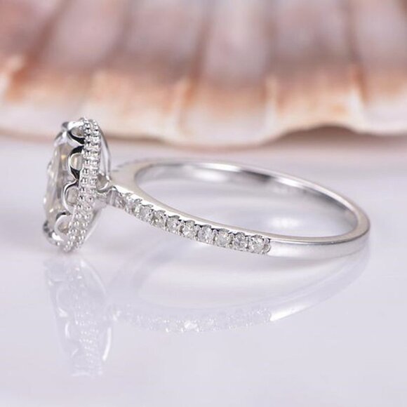 "Wedding/Engagement Oval Flower Dainty Gemstone Silver Ring for Women, VIP431 - Picture 7 of 10